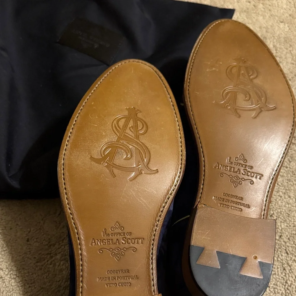 Angela Scott Navy Suede Lace-Up Loafers with Lime Trim - Picture 7 of 7